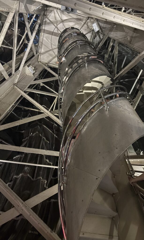 a metal spiral staircase