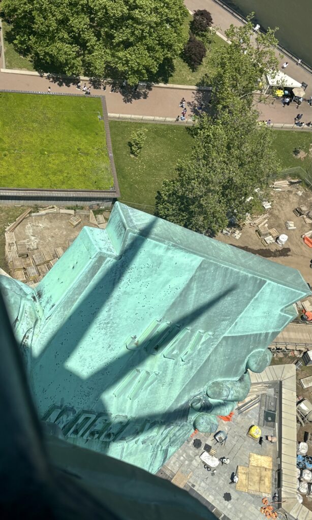 a green tablet with writing