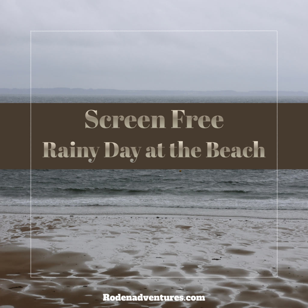 a rainy day standing on the beach of the ocean.